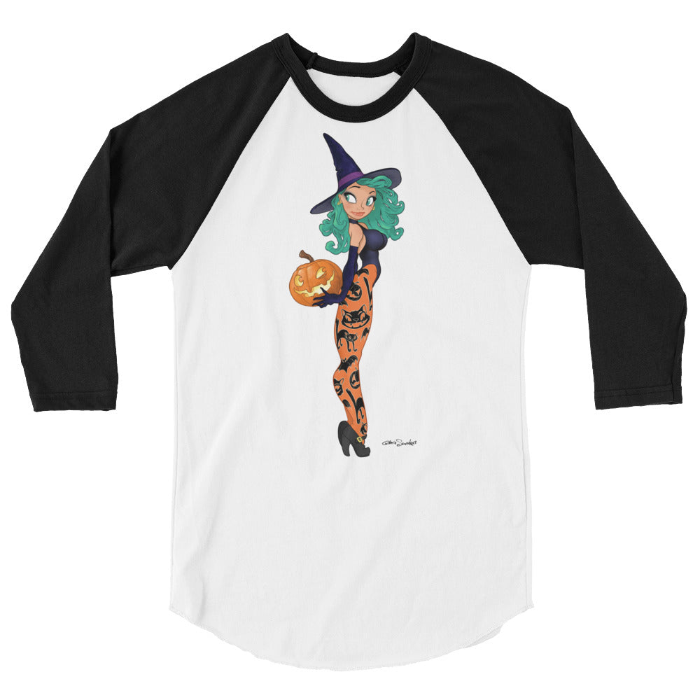 Pumpkin Witch - Pin-Up 3/4 sleeve raglan shirt- unisex