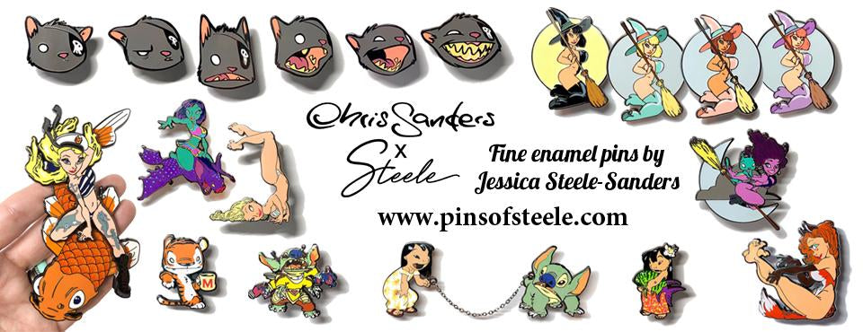 Exclusive Chris Sanders enamel pins by Jessica Steele-Sanders, www.pinsofsteele.com